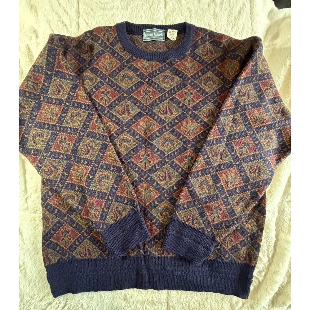 Kenneth Roberts Sz L Diamond Chevron Cambridge Classics Wool Blend #80s #VTG